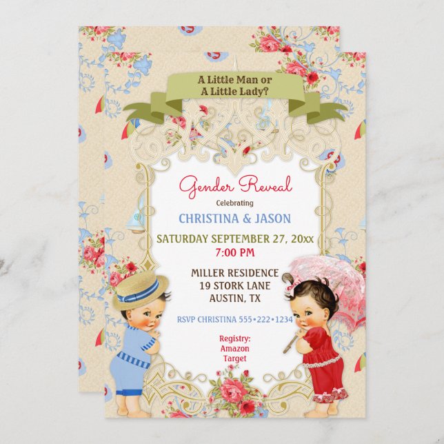 Boardwalk Victoriana Beach Summer Gender Reveal Invitation (Front/Back)