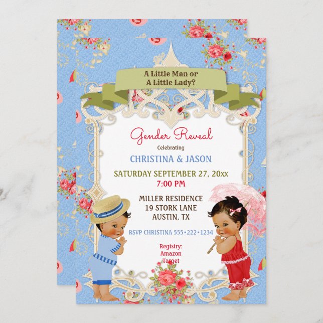 Boardwalk Victoriana Beach Summer Gender Reveal Invitation (Front/Back)