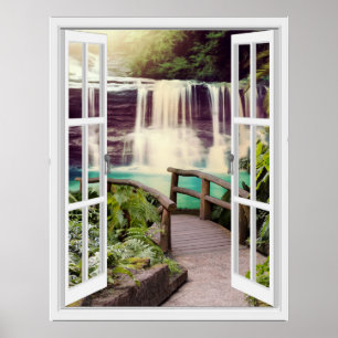 Boardwalk Waterfall Faux Window View Poster