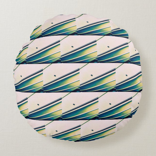 Boat Abstract Pattern in Blue Round Pillow (Front)