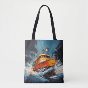 Boat Action Sport Painting Abstract Art Decor Tote Bag