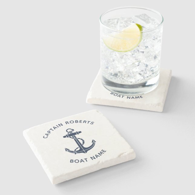 Boat Anchor Captain Name Nautical Custom Stone Coaster (Side)