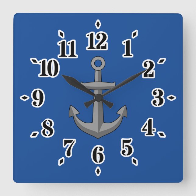 Boat Anchor Cartoon Square Wall Clock (Front)