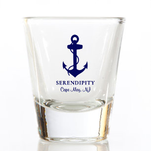 Boat Anchor Monogram Nautical Navy Blue Shot Glass