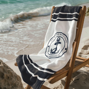 Boat Anchor Navy Blue Boating Custom Beach Towel