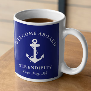 Boat Anchor Navy Blue Personalised Coffee Mug