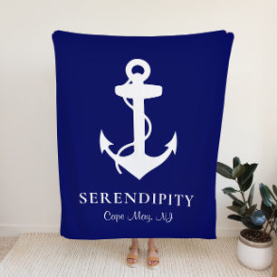 Boat Anchor Navy Blue Personalised Sherpa Blanket