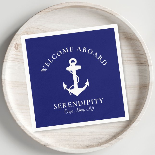Boat Anchor Navy Personalised Welcome Aboard Napkin (Creator Uploaded)