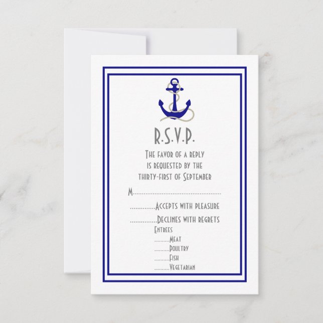 Boat anchor navy wedding RSVP card (Front)