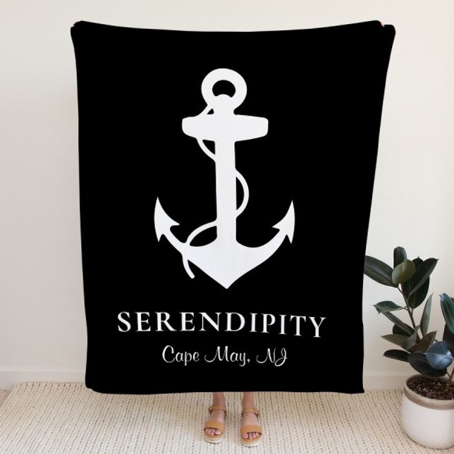 Boat Anchor Personalised Black Sherpa Blanket (Creator Uploaded)