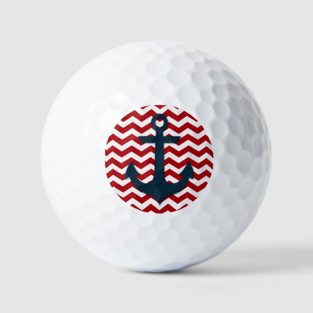 Boat Anchor Red White Blue Nautical Golf Balls (Front)