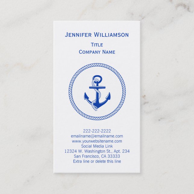 Boat Anchor Sailing Boating Yachting Crew Nautical Business Card (Front)
