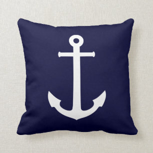 Boat Anchor White On Navy Blue Cushion