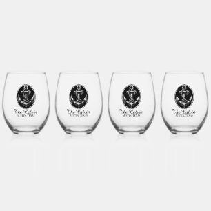 Boat Anchor with Name Stemless Wine Glass