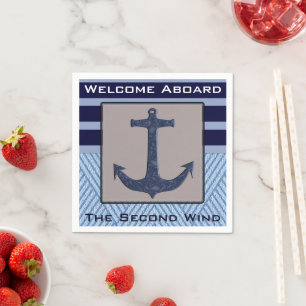Boat Anchor with Navy Blue Nautical Stripes Napkin