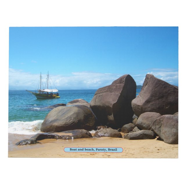 Boat and beach, Paraty, Brazil Notepad (Front)