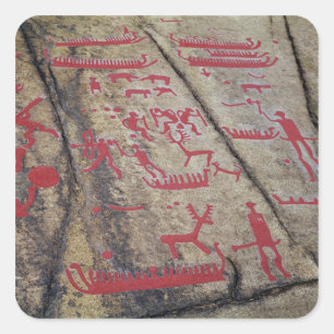 Boat and deer hunting scenes square sticker