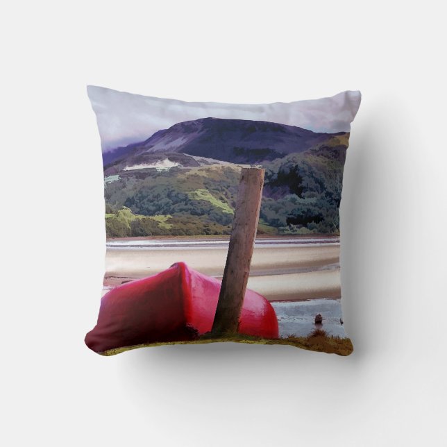 BOAT AND MOUNTAIN LANDSCAPE CUSHION (Front)
