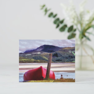 BOAT AND MOUNTAIN LANDSCAPE POSTCARD