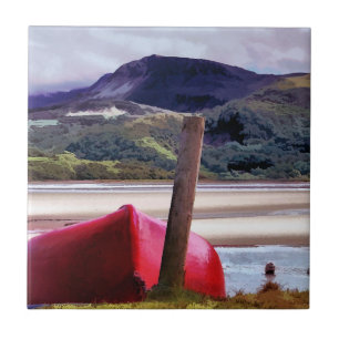 BOAT AND MOUNTAIN LANDSCAPE TILE