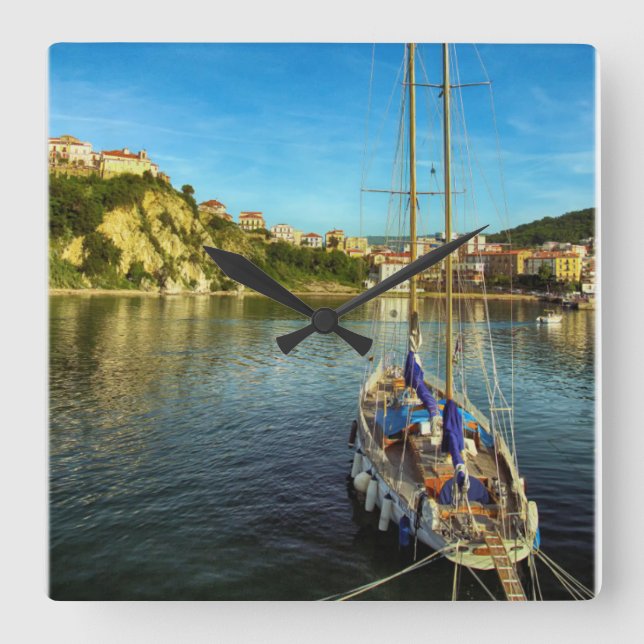 Boat Approaching Shore | Agropoli Square Wall Clock (Front)