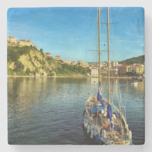 Boat Approaching Shore Agropoli Stone Coaster