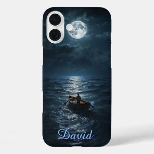 Boat At Sea Moonlit Night Peaceful Ocean Gift iPhone 16 Plus Case
