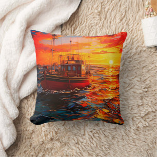 Boat at Sunset Cushion