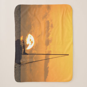 Boat at Sunset Sherpa Blanket