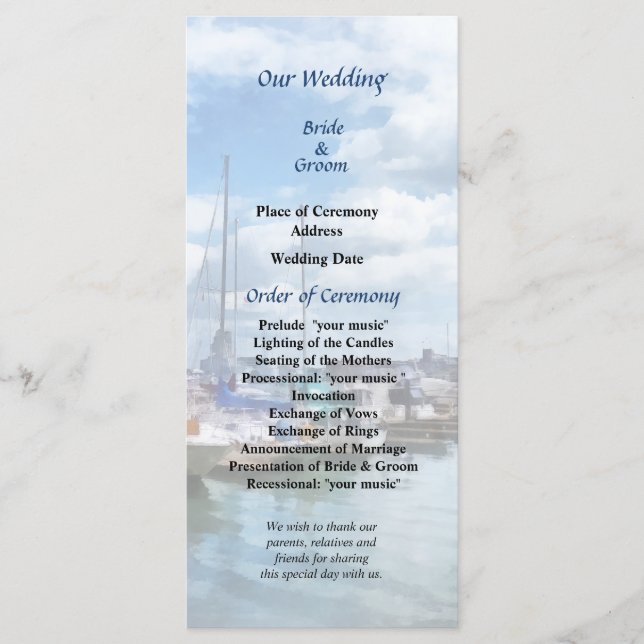 Boat Basin Fells Point Wedding Program (Front)