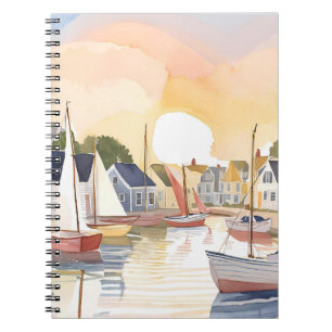Boat Bay Coastal Ocean Watercolor Painting Notebook