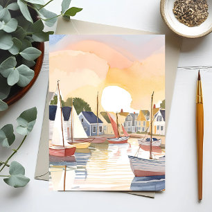 Boat Bay Coastal Ocean Watercolor Painting Postcard