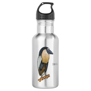 Boat-billed heron bird cartoon illustration 532 ml water bottle