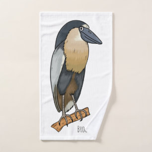 Boat-billed heron bird cartoon illustration bath towel set