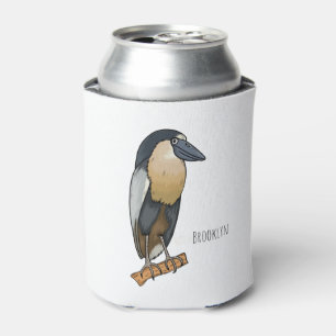 Boat-billed heron bird cartoon illustration can cooler
