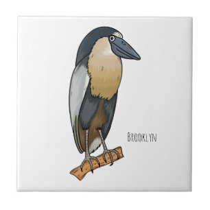 Boat-billed heron bird cartoon illustration ceramic tile