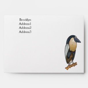 Boat-billed heron bird cartoon illustration  envelope