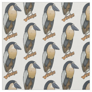 Boat-billed heron bird cartoon illustration fabric