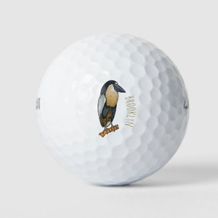 Boat-billed heron bird cartoon illustration golf balls