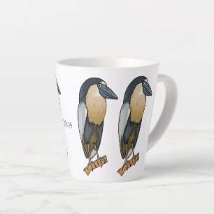 Boat-billed heron bird cartoon illustration latte mug