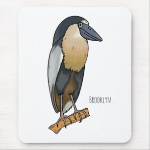 Boat-billed heron bird cartoon illustration mouse pad
