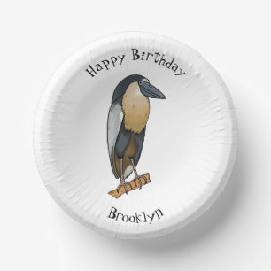 Boat-billed heron bird cartoon illustration paper plate