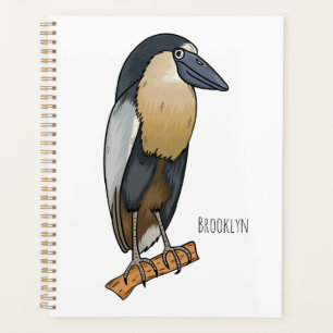 Boat-billed heron bird cartoon illustration  planner