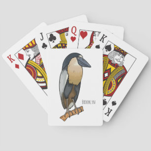 Boat-billed heron bird cartoon illustration playing cards