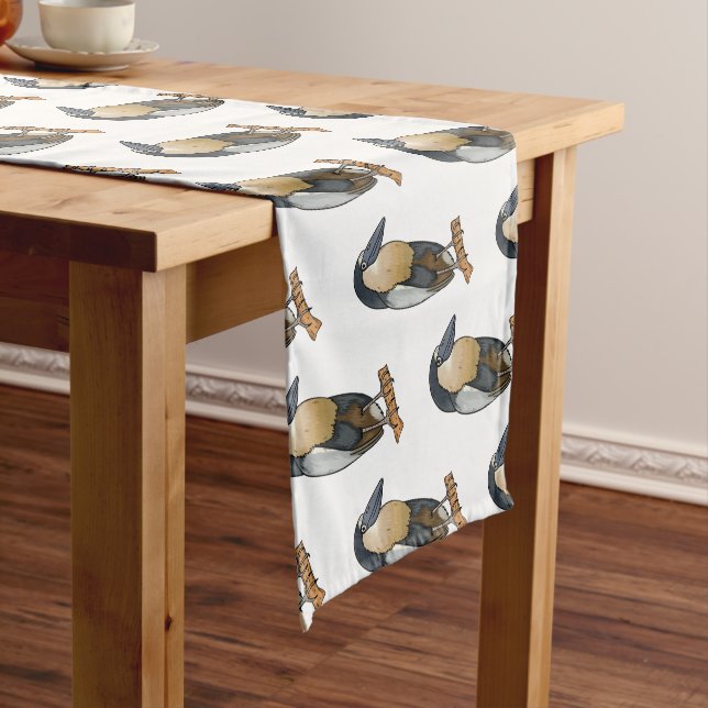 Boat-billed heron bird cartoon illustration short table runner (In Situ)