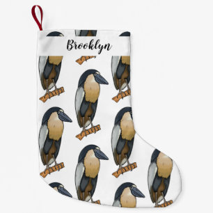 Boat-billed heron bird cartoon illustration small christmas stocking