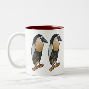 Boat-billed heron bird cartoon illustration Two-Tone coffee mug