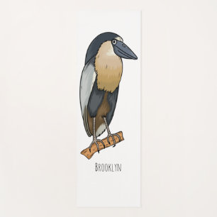 Boat-billed heron bird cartoon illustration yoga mat