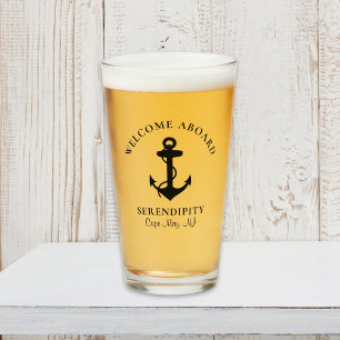 Boat Black Anchor Personalised Glass