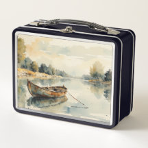 Boat By The Bank Watercolor Metal Lunch Box